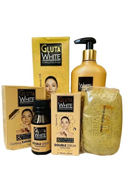 GLUTA WHITE مجموعة تفتيح الجسم الكاملة، صابون، كريم، لوشن، سيروم، زيت، وكريم تصحيح البقع الداكنة