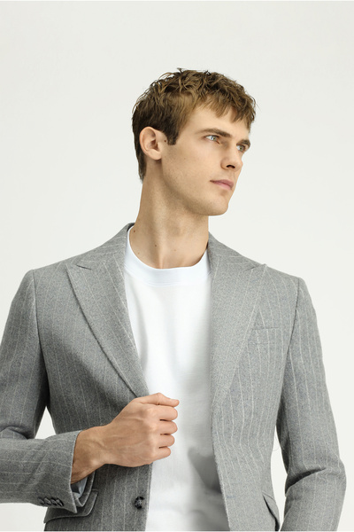 Kiğılı Slim Fit Slim Fit Woolen Striped Classic Jacket