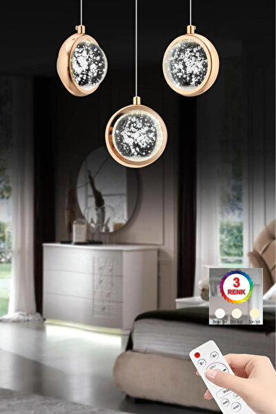 İstanbul Avize İstanbul Avize Dünya 3'lü Gold Led Modern Lüx Kumandalı 3 Renk Ledli Avize