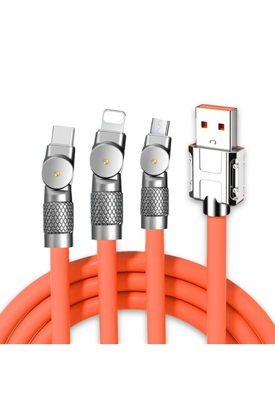 Timebox Data and Fast Charging Cable 3 in 1 180 Rotation 120W QC 3.0 USB USB-C Lightning 1.2m Oran
