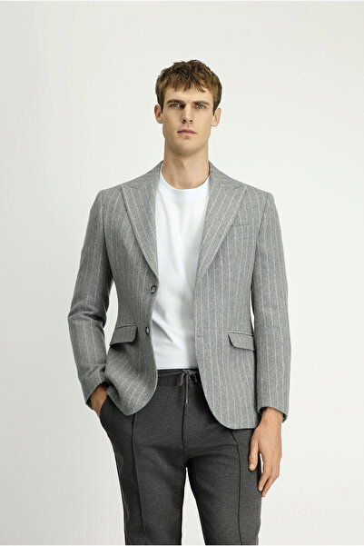 Kiğılı Slim Fit Slim Fit Woolen Striped Classic Jacket