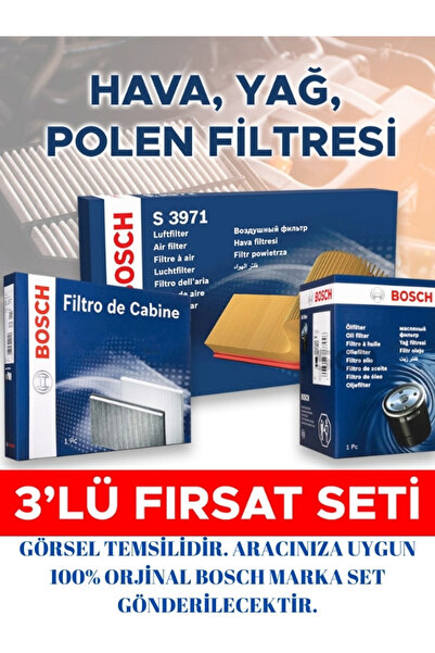 Bosch 3'LÜ FİLTRE SETİ RENAULT Clio V 1.0 TCe 90 8/2020 - Devam ediyor 67 (kW...