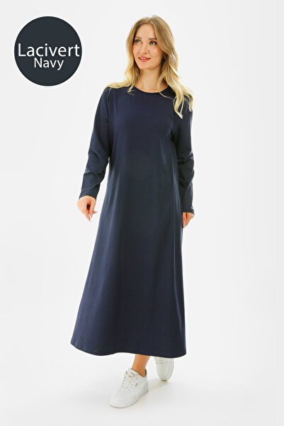 Almila Βαμβακερό μακρυμάνικο φόρεμα με λαιμόκοψη 2031