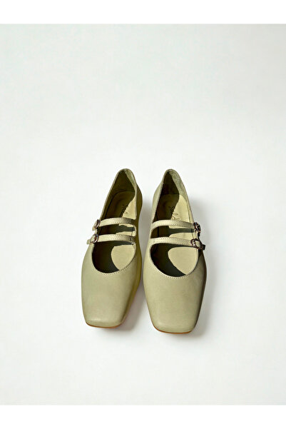 SALDA Hakiki Deri Kadın Su Yeşili Mary Jane Babet - El Yapımı Günlük Rahat Ay...