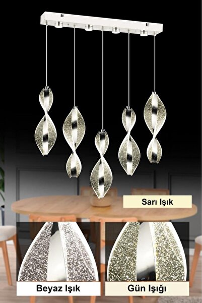 İstanbul Avize İstanbul Avize Mars 5'li Yemek Masası Gümüş Kumandalı Led 3 Renk Modern Ledli Avize