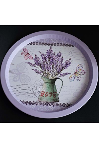 PUFO Round metal plate type tray Pufo Lavender bouquet for serving dessert, cakes, appetizers, 33 cm