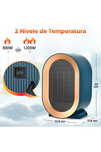 Timebox Încălzitor electric ceramic cu ventilator, compact și silențios, cu încălzire rapidă 1200W, reglabil în 2 trepte, pentru