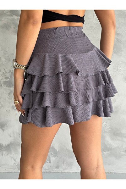 QUTTA Kadın Gri Bürümcük Kumaş Şort Etek