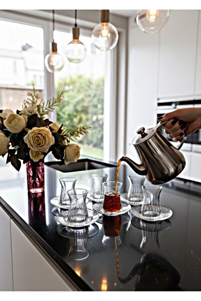 DECOSTYLE 12 Piece Tea Set with Irem Cutting Decoration Suitable for Dishwasher Use