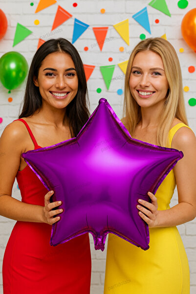 Parti dolabı 60cm Büyük Boy Koyu Pembe(Fuşya) Yıldız Folyo Balon Helyumla Uçan
