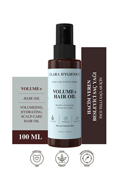 Clara Hygienics Volume+ Dolgunlaştırıcı Saç Yağı 100 ml - Hacim Veren Canlandırıcı Vegan (İnce Telli Saçlar)