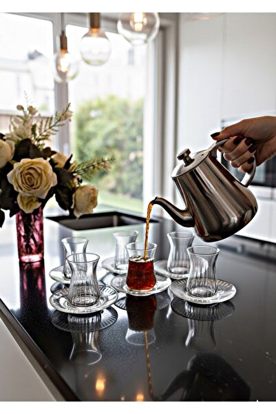 DECOSTYLE 12 Piece Tea Set with Irem Cutting Decoration Suitable for Dishwasher Use