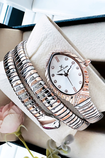 Daniel Klein Snake Watch Model - Women's Wrist Watch, Waterproof Rose Silver Steel Band - Bracelet Gift Gdkb2012C6