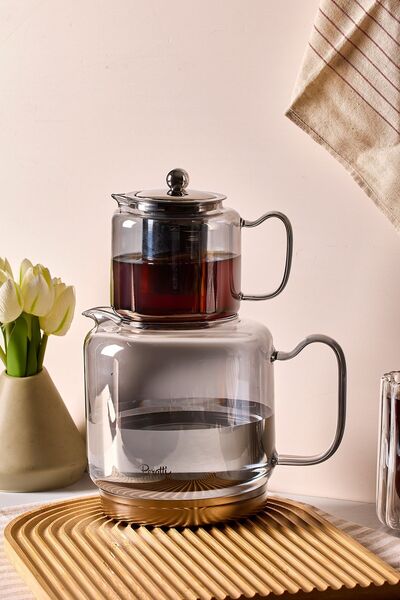 Perotti Elena Füme İndüksiyon Tabanlı Borosilikat Cam Çaydanlık Takımı