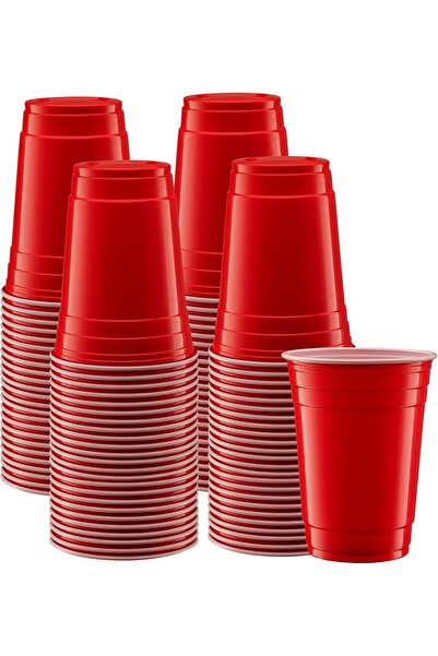 Genel Markalar 25 Adet Ikon Amerikan Parti Bardağı Kırmızı Plastik Tek Kullanımlık 16 Oz - 500 ml