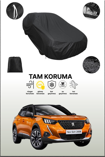 dokaca Siyah Peugeot 2008 2019 - 2021 Uyumlu Araba Brandası, Koruyucu Örtü, O...