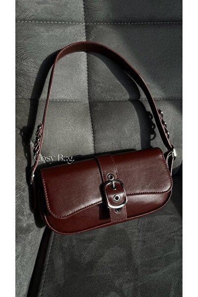 Style vibe Burgundy Roșu Vișiniu Femei Cataramă Metal Baguette Geantă Geanta de umăr Pinterest Geanta de mână Cadou de Ziua Îndrăgostiților