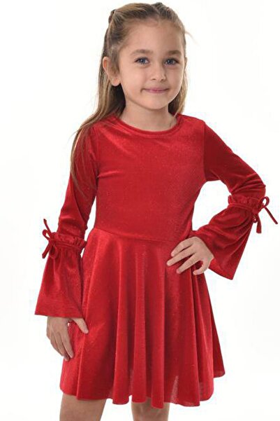 Riccotarz Girl's spanish sleeve drawstring lurex red velvet dress 3-12years old