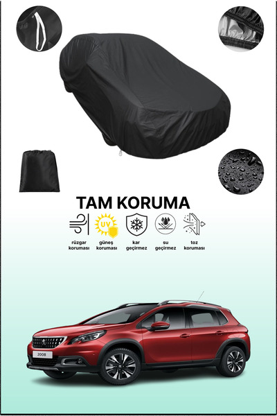 dokaca Siyah Peugeot 2008 2016 - 2019 Uyumlu Araba Brandası, Koruyucu Örtü, O...