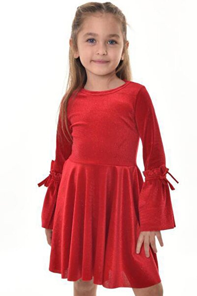 Riccotarz Girl's spanish sleeve drawstring lurex red velvet dress 3-12years old
