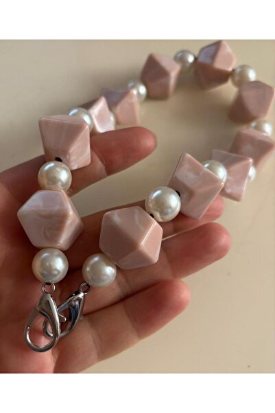 angel çanta aksesuar 40 cm Pudra Renk İncili Çanta Sapı Kancalı