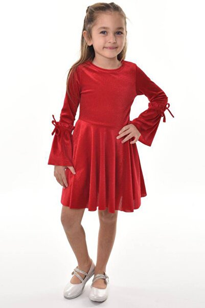 Riccotarz Girl's spanish sleeve drawstring lurex red velvet dress 3-12years old