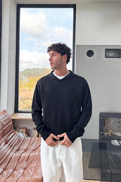 Flaw Wear Tricotaj cu decolteu în V Pulover negru