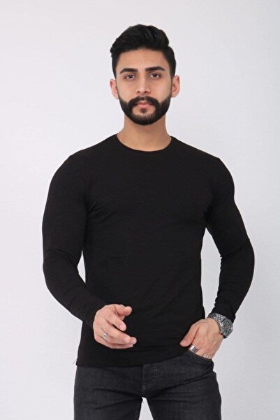 ANBAR Ανδρικό μαύρο μακρυμάνικο μπλουζάκι με λαιμόκοψη