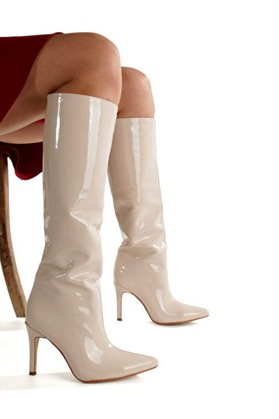 No35 9 Cm Fermuarsız İnce Topuk Rugan Çekme Kadın Çizme