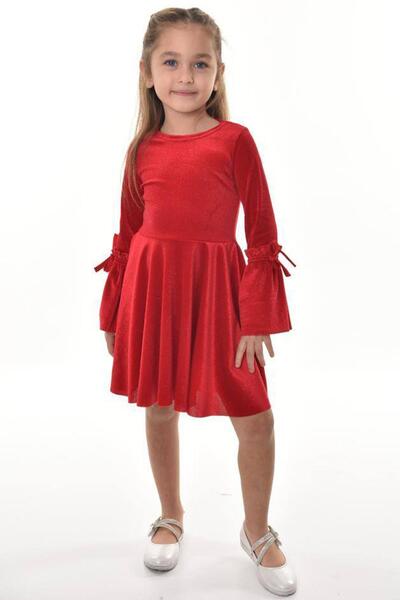 Riccotarz Girl's spanish sleeve drawstring lurex red velvet dress 3-12years old