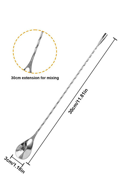 VODİNOX Bar Kokteyl Kaşığı Profesyonel Paslanmaz Çelik 30 cm Twisted