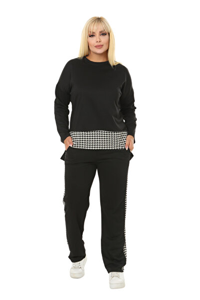 MELSAY Γυναικείο Houndstooth Λεπτομερές Σετ Χαμηλό Μανίκι Ελαστική Μέση Loose...