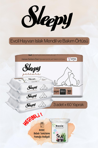 Sleepy مناديل للحيوانات الأليفة 180 قطعة وغطاء للعناية مكون من 30 قطعة وهدية ...