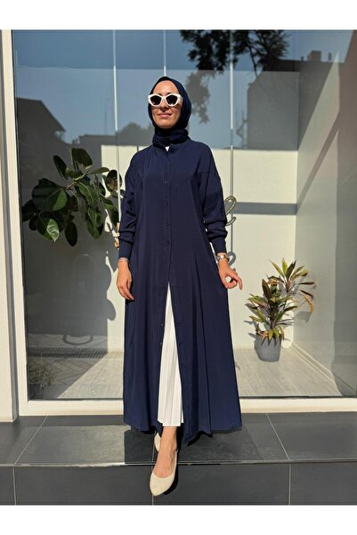 Invee Düğmeli Basic Kadın Kap Lacivert