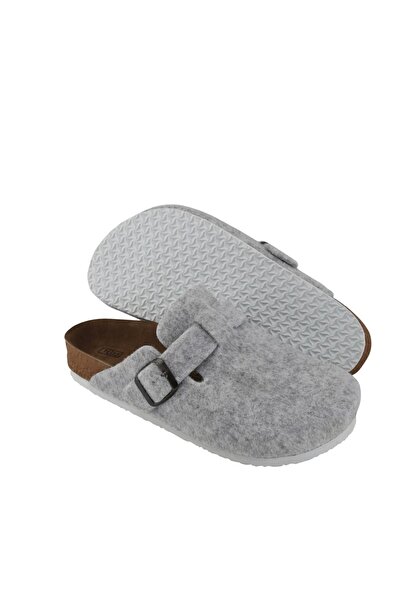 YILDIZ SHOES Ithal Unisex Kışlık Önü Kapalı Keçeli Günlük Sabo Ev Terliği Açık Gri