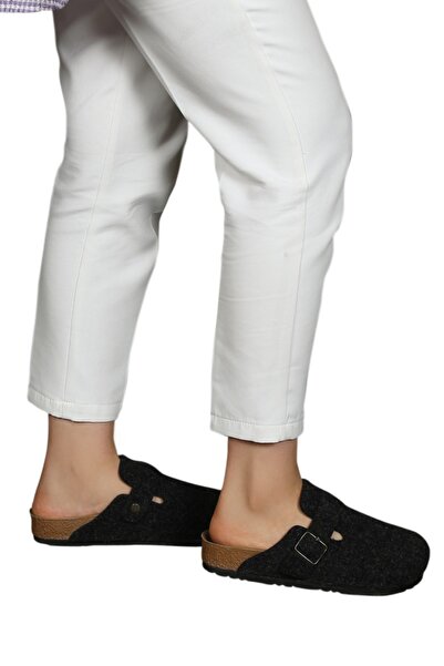 YILDIZ SHOES Ithal Unisex Kışlık Önü Kapalı Ortopedik Keçeli Günlük Sabo Ev Terliği Misafir Ev Terliği
