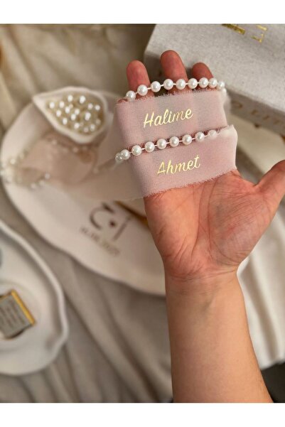 imzatasarım Dökülmeyen İncili İsimli Söz Nişan Kurdelesi Beyaz İpek Kurdele (...