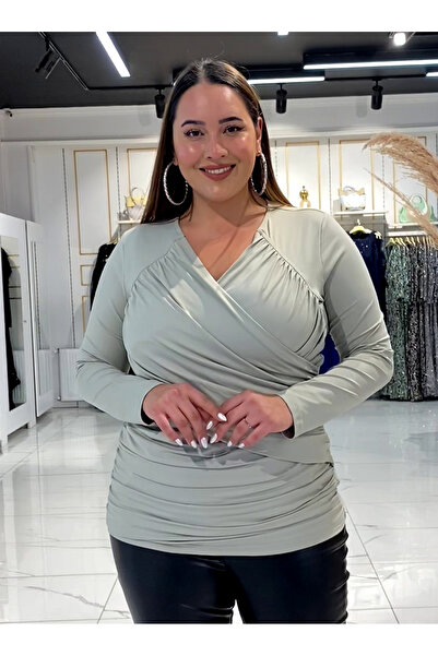 Roxxlen Μπλούζα με διπλό στήθος με κορδόνια σε μεγάλο μέγεθος