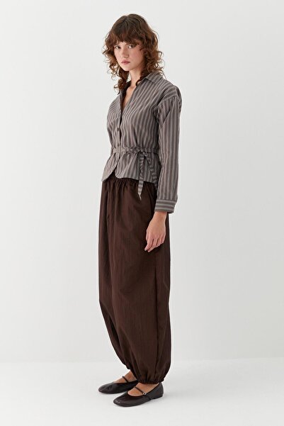 MARKALİSTE Striped Tie-Up Shirt Brown