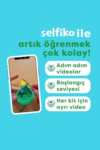 Self Selfiko Örgü Öğrenme Kiti Kurbik | Yeni Başlayanlar İçin Videolu Tığ İşi Amigurumi Kurbağa Örgü Seti