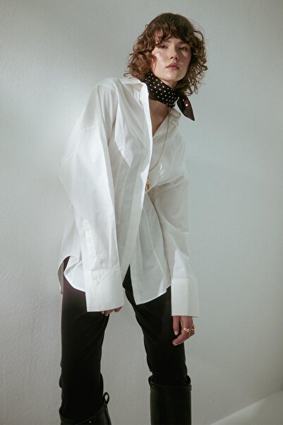 MARKALİSTE Pile Detailed Cotton Shirt Ecru