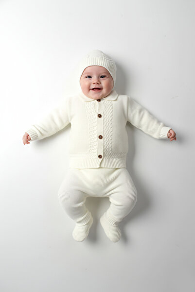 Çocuksan Baby&Kids Wear طقم تريكو للأطفال منسوج بخيوط ملتوية باللون الأبيض لل...