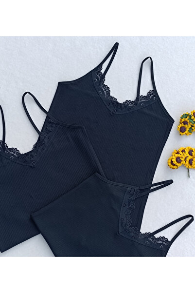 siyalife Corded Fabric Stretchy Siuah 3-Piece Women's Undershirt with Lace Detail