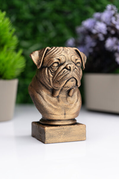 Makerpax Pug Köpek Büst Heykel – El Yapımı Dekoratif Figür 10cm – Masa Üstü Süs Eşyası