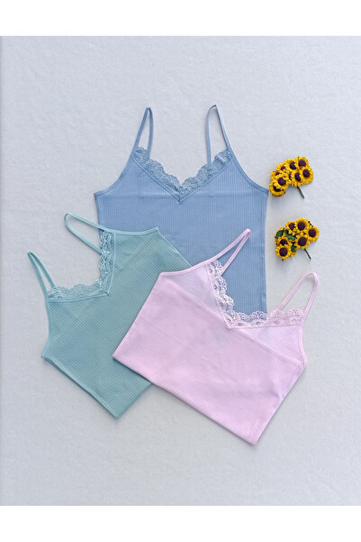 siyalife Γυναικείο ελαστικό πολύχρωμο σετ 3 τεμαχίων με λεπτομέρεια από δαντέλα