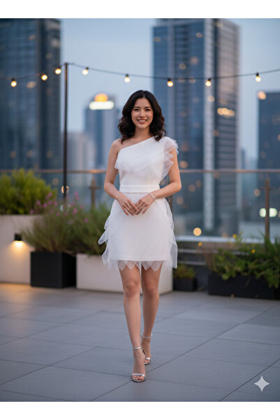 Robes Kadın Tek Kol Tül Şık Tasarım Mini Elbise