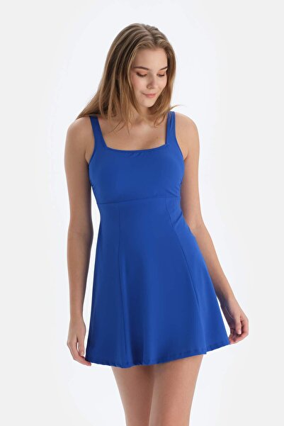 Dagi Costum de baie rochie cu guler pătrat Sax