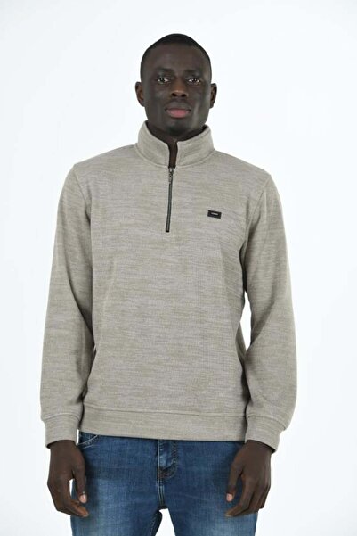 TRENDHİLL Мъжки супер мек суитшърт от плат Selanik с половин цип и яка 5237-E