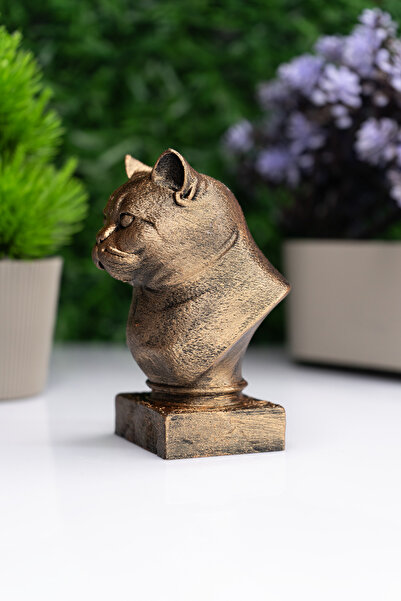 Makerpax British Shorthair Kedi Büst Heykel – El Yapımı Dekoratif Figür 10cm – Masa Üstü Süs Eşyası