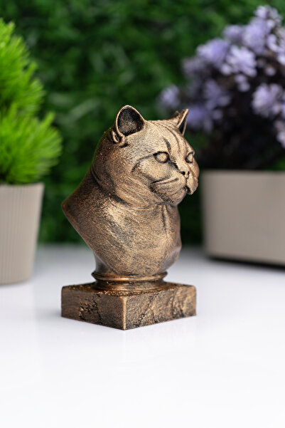 Makerpax British Shorthair Kedi Büst Heykel – El Yapımı Dekoratif Figür 10cm – Masa Üstü Süs Eşyası